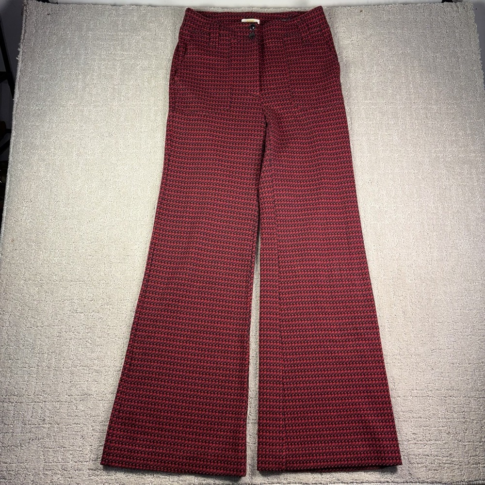 Maeve Anthropologie The Naomi Wide Leg Pants Sz 10 Red Black Knit Retro Trousers